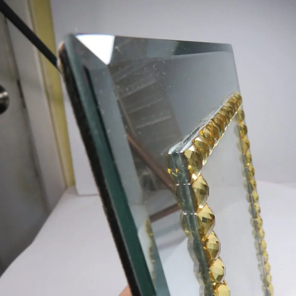 Beveled Mirror Glass Picture Frame with Yellow Rhinestone border High Quality